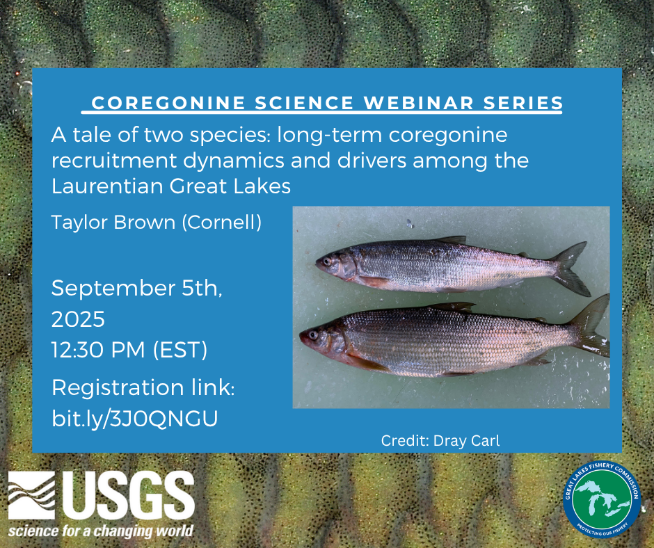 Coregonine Science Webinar Series – upcoming webinar September 5, 2025